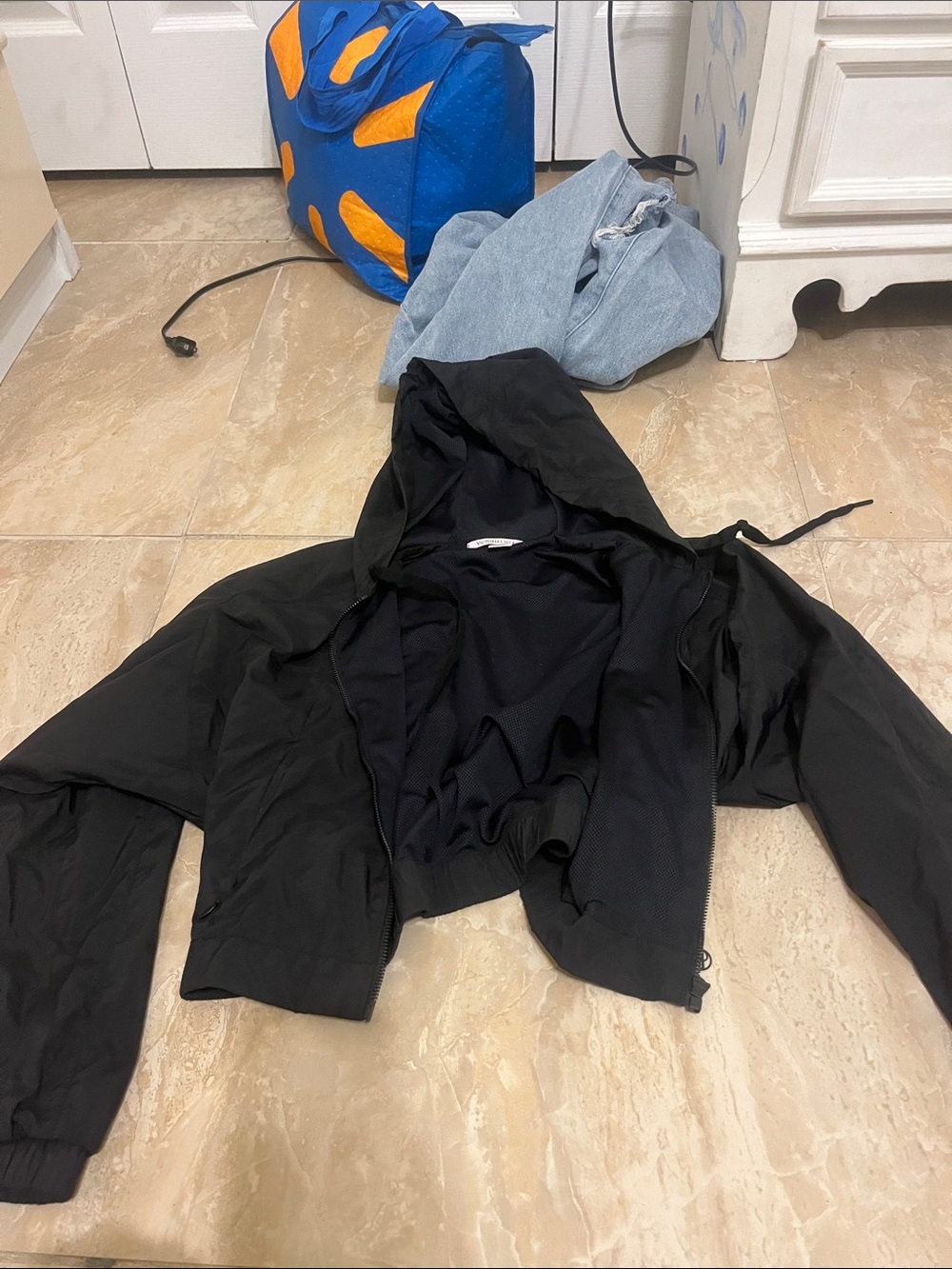 Victoria's Secret Black Hooded Bomber Jacket with Zip Cropped Raincoat